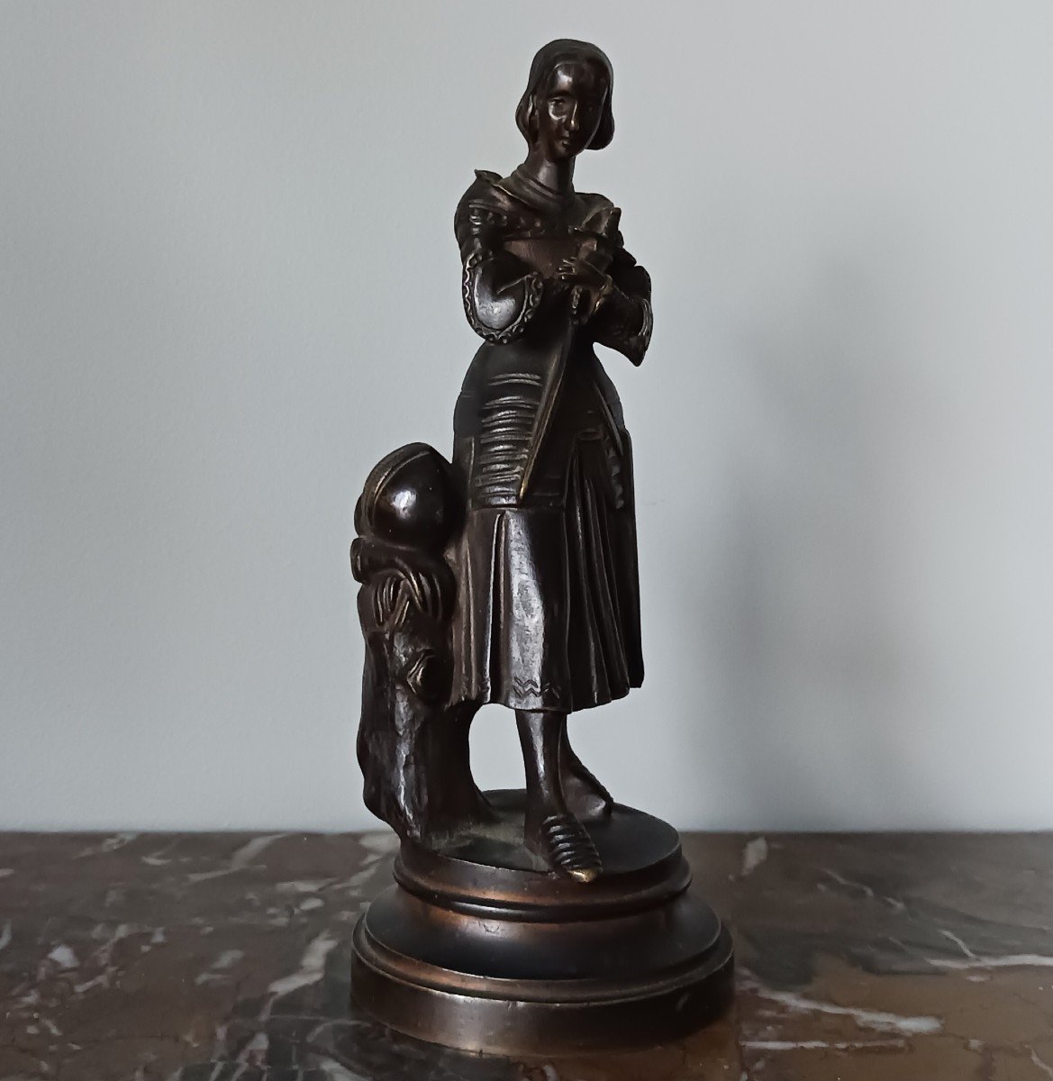 Marie d'Orléans - Rare Little Joan Of Arc - Patinated Bronze - Troubadour Style-photo-4