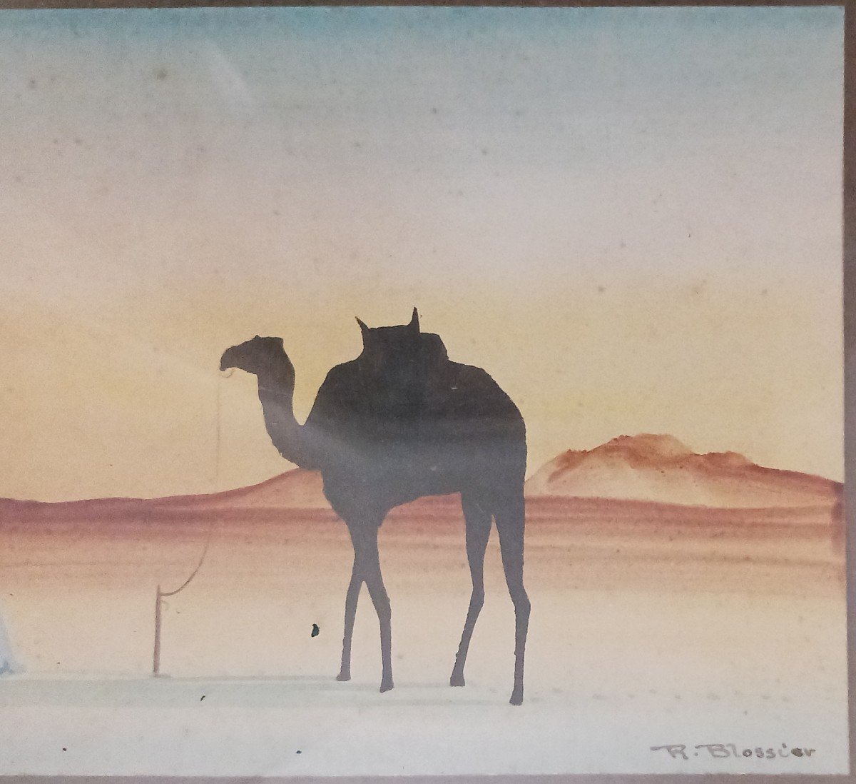 Raymond Blossier, Mid 20th Century - Small Orientalist Gouache - Bedouin At Prayer-photo-3