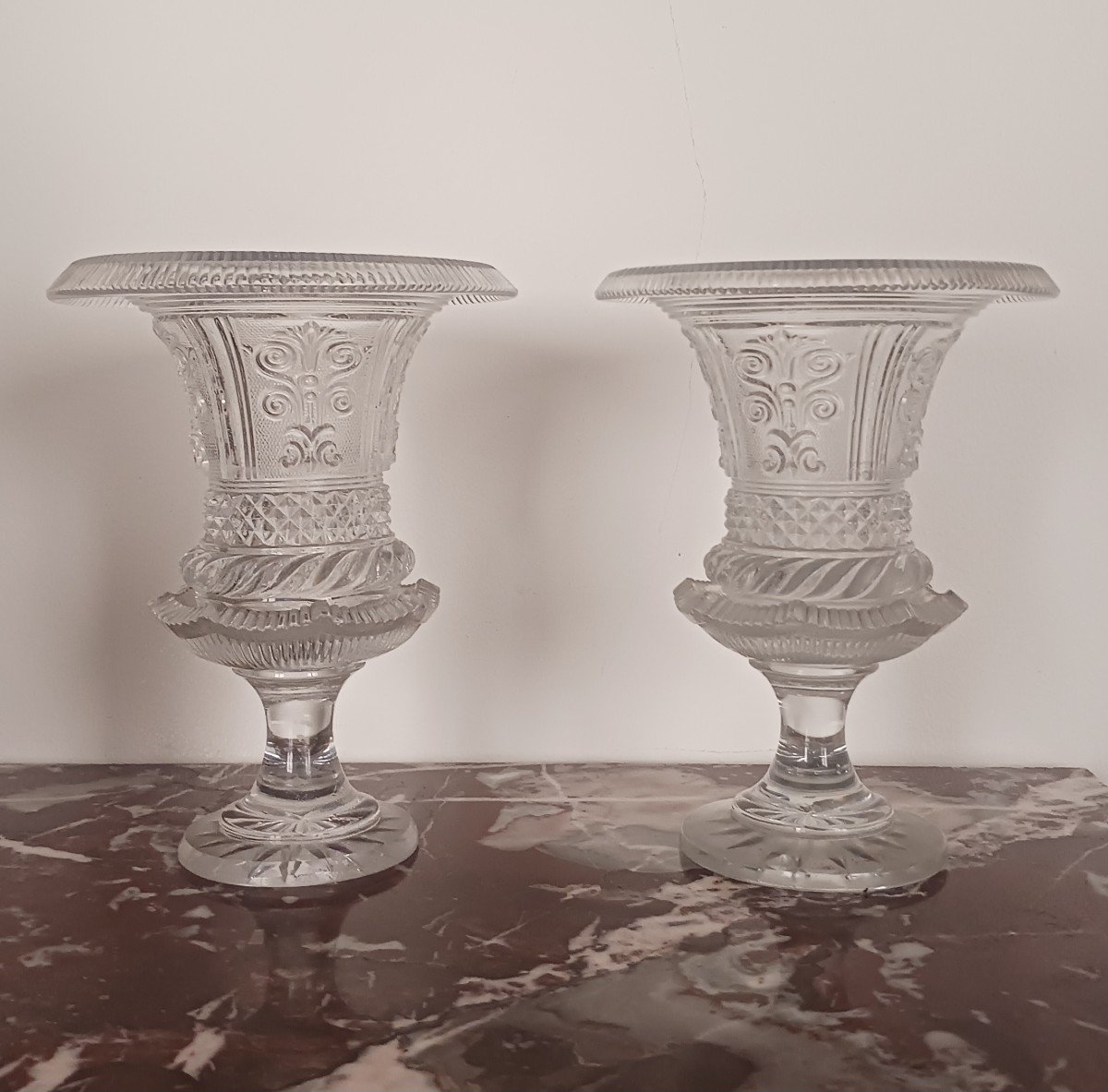 Manufacture Du Creusot Or Baccarat - Rare Pair Of Medici Vases - Restoration Period Crystal, Louis Philippe - Neoclassical-photo-4