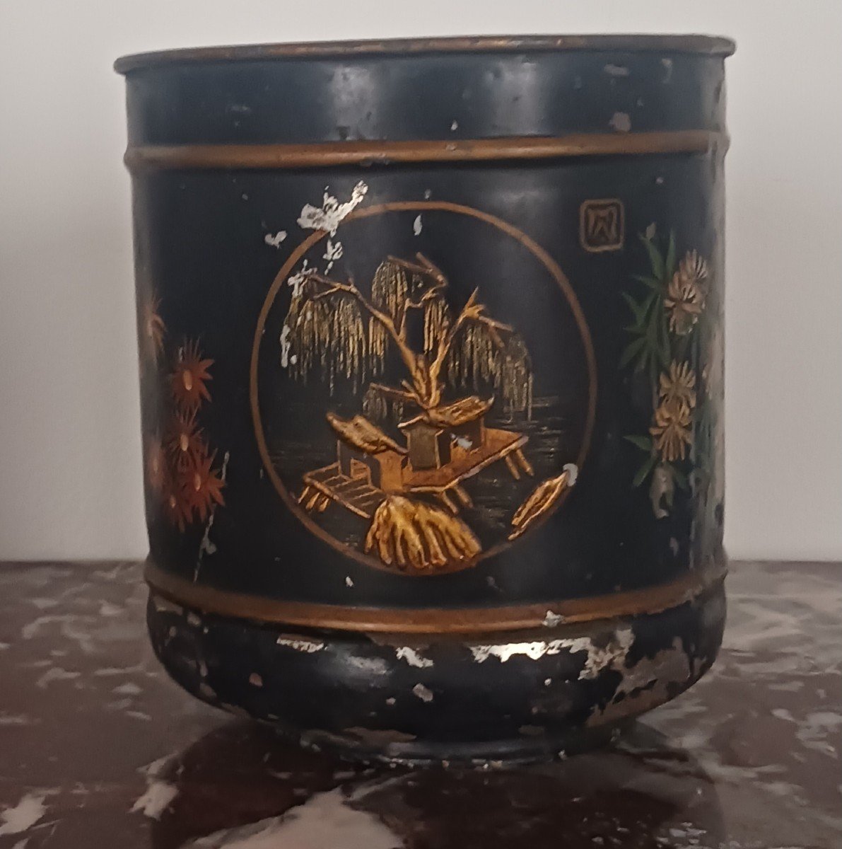 France, Napoleon III Period - Refreshment Stand Or Pot Cover In Sheet Metal - Varnish Imitating Chinese Louis XV Style-photo-3