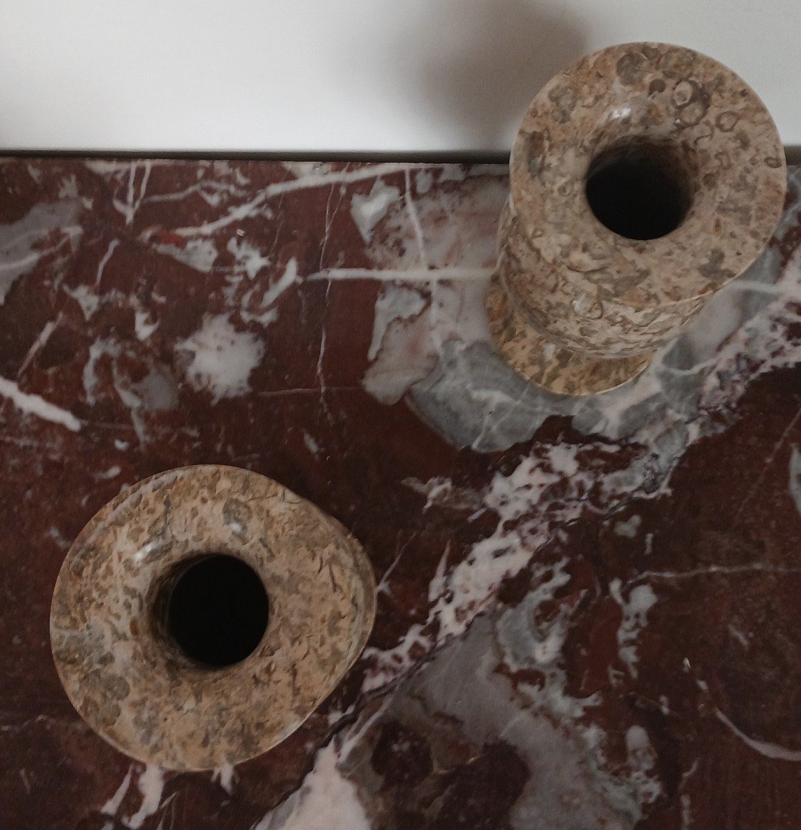 Curious Pair Of Vases - Marine Fossils Including Ammonites In Marble - Modern Work-photo-3