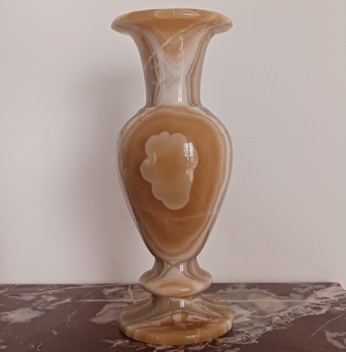 Interesting Baluster Vase - Turned Banded Alabaster - Modern Work
