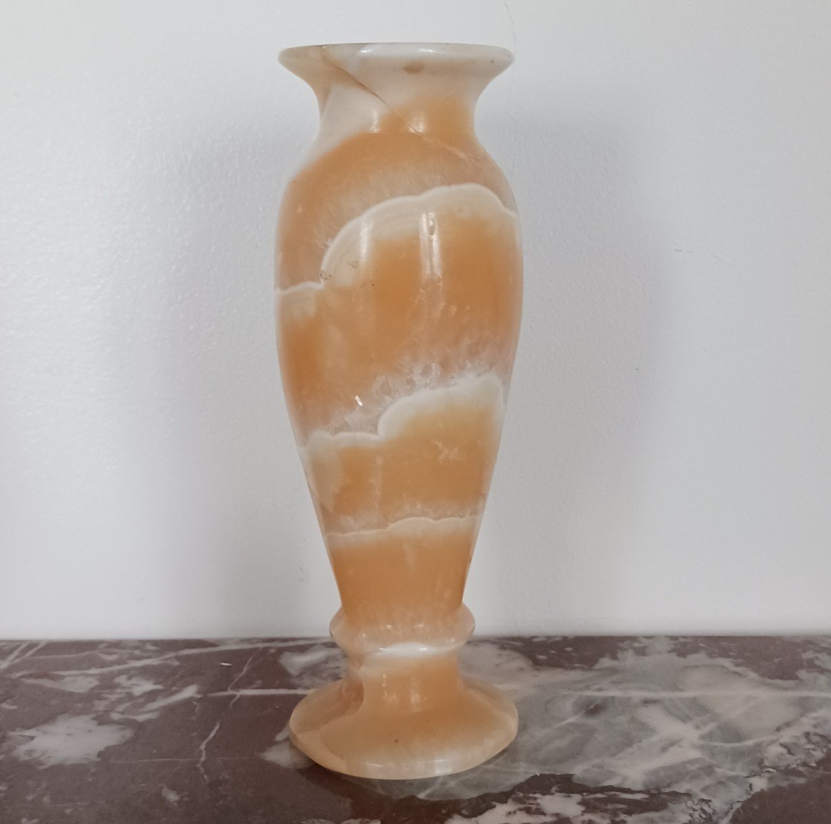 Intéressant vase balustre - albâtre rubané tourné - travail moderne-photo-4