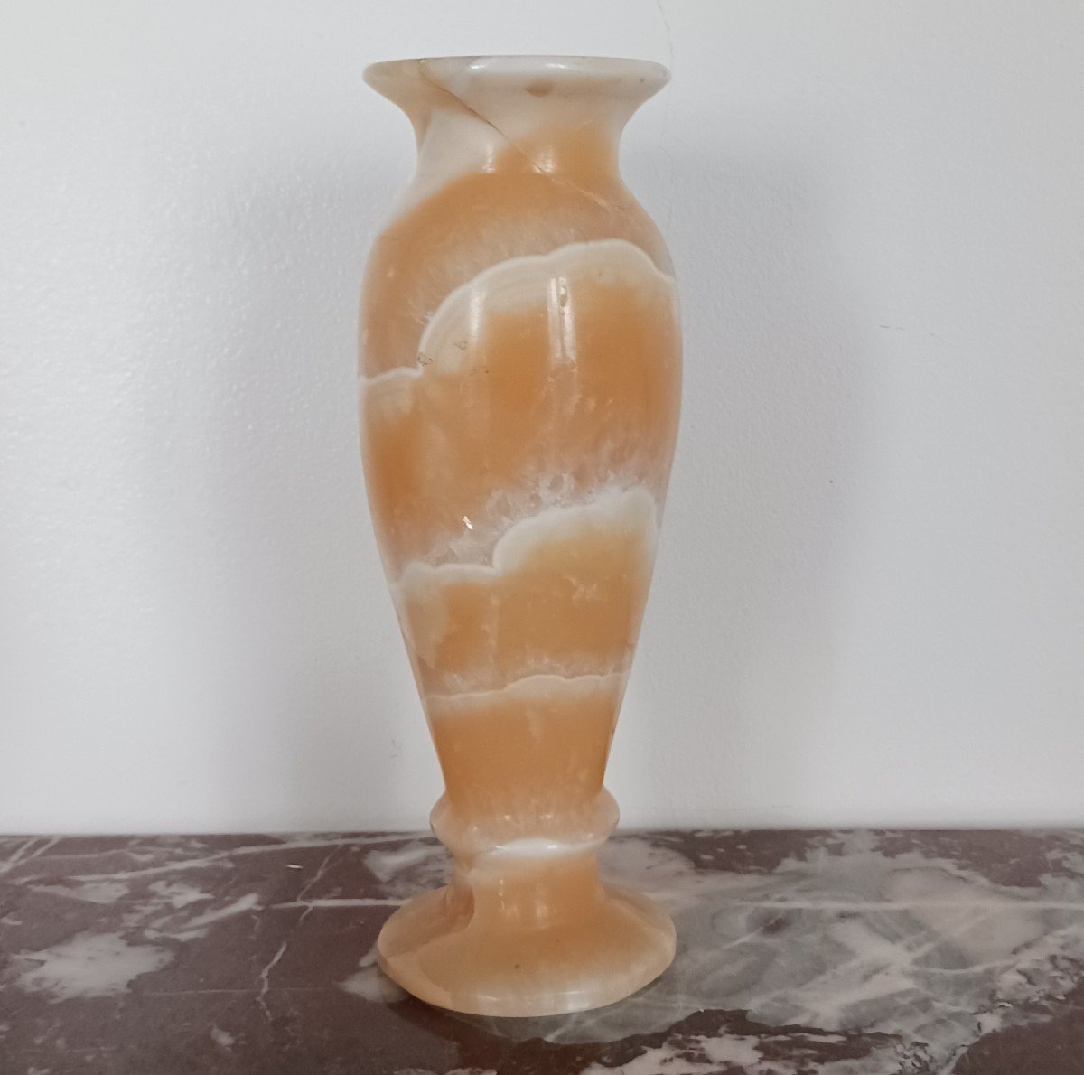 Interesting Baluster Vase - Turned Banded Alabaster - Modern Work-photo-4