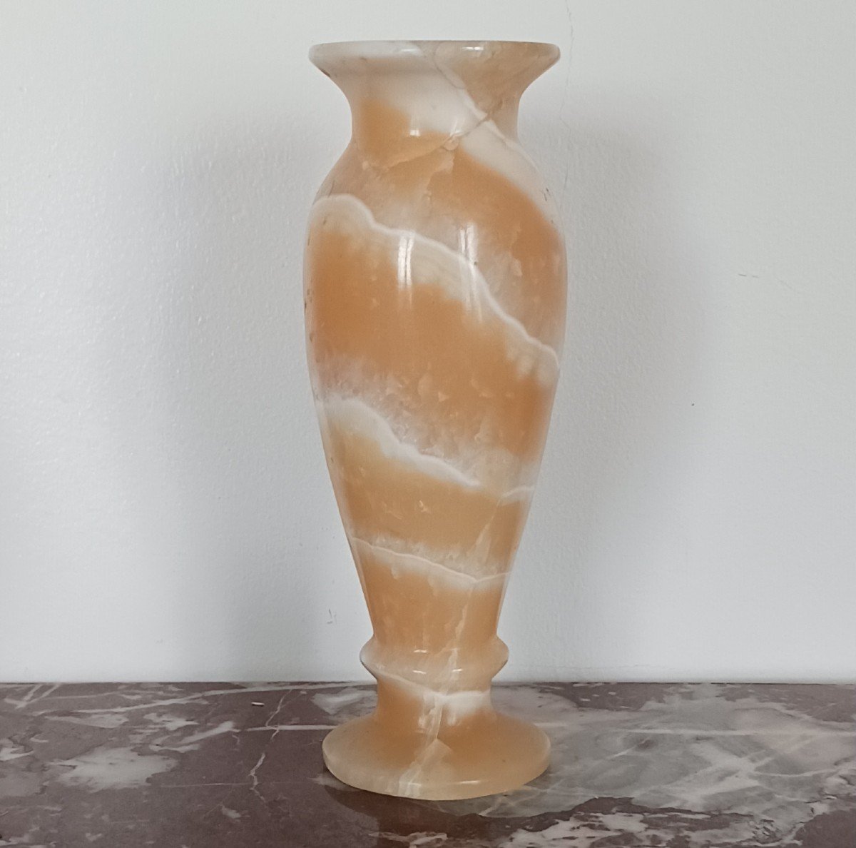 Interesting Baluster Vase - Turned Banded Alabaster - Modern Work