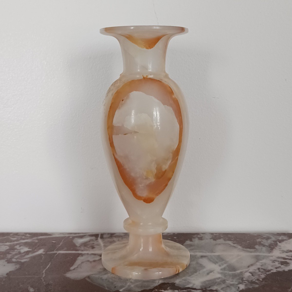 Intéressant vase balustre - albâtre ou onyx rubané tourné - travail moderne-photo-4