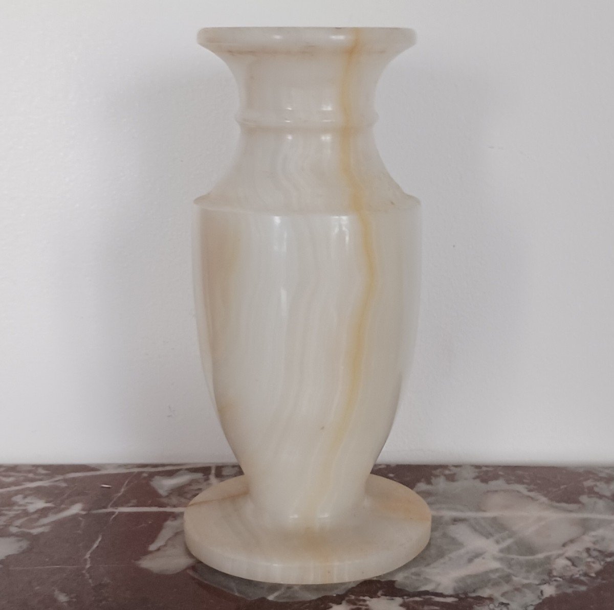 Interesting Baluster Vase - Turned Banded Alabaster Or Onyx - Modern Work-photo-3