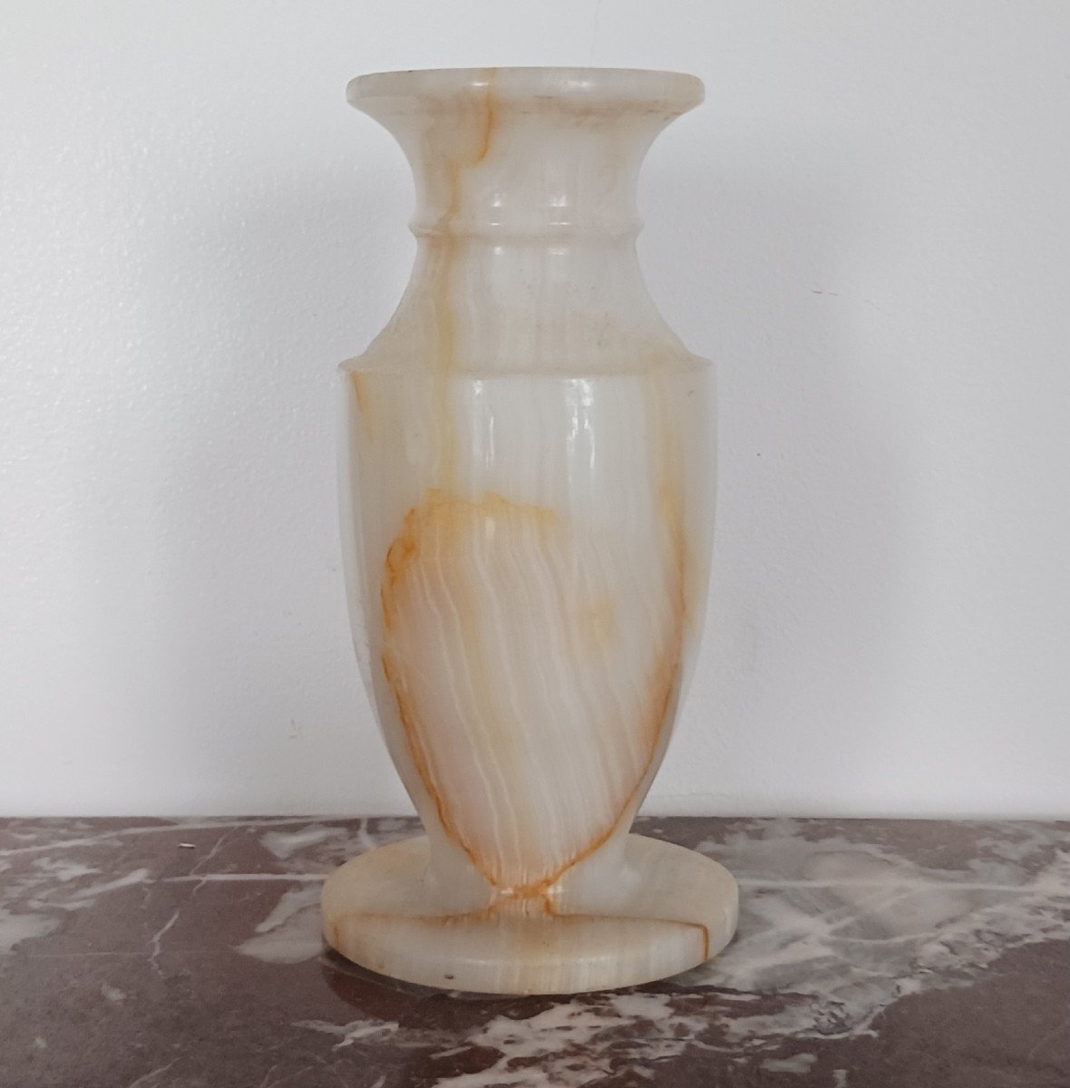 Interesting Baluster Vase - Turned Banded Alabaster Or Onyx - Modern Work