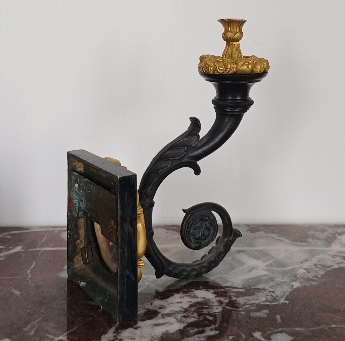 Paris, Restoration Period - Rare Coat Hook Or Curtain Tieback - Patinated Bronze And Ormoulu Fi-photo-3