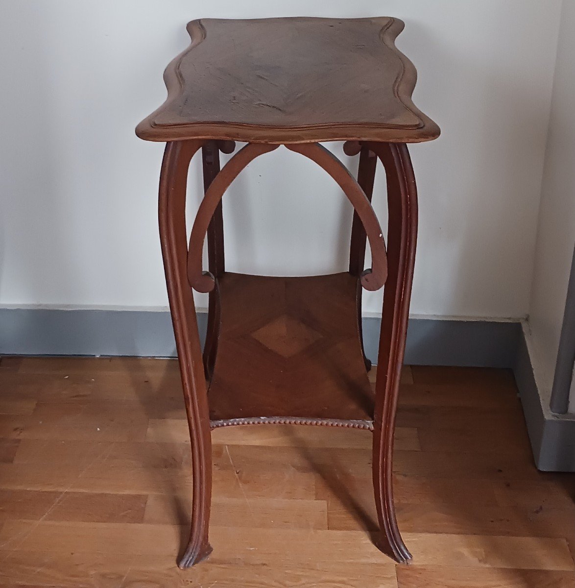 Art Nouveau Work - Walnut Saddle Table With Braces - Circa 1900-photo-3