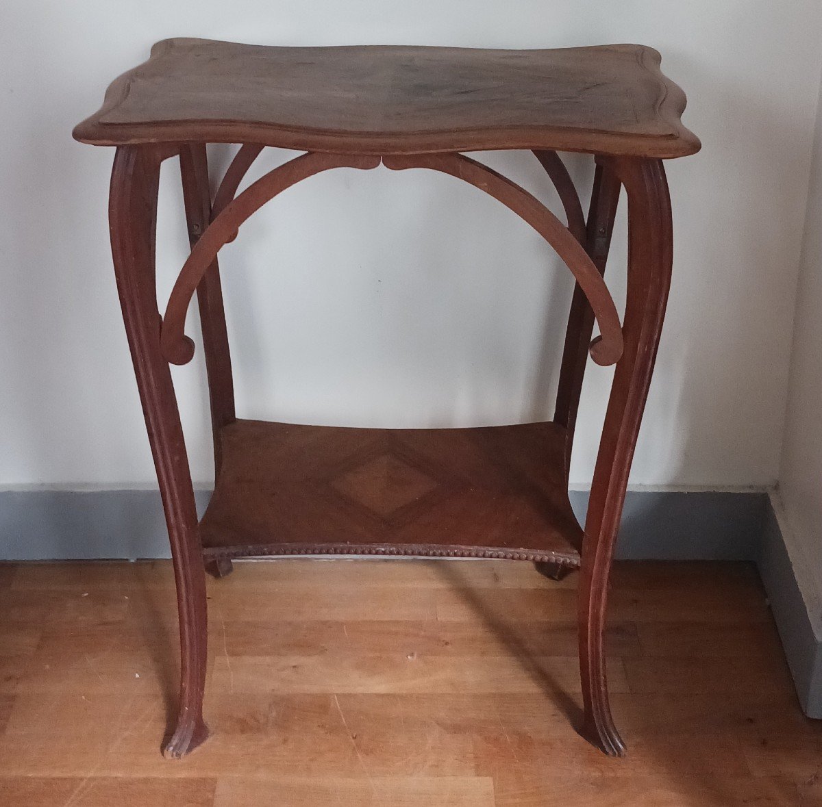 Art Nouveau Work - Walnut Saddle Table With Braces - Circa 1900-photo-2