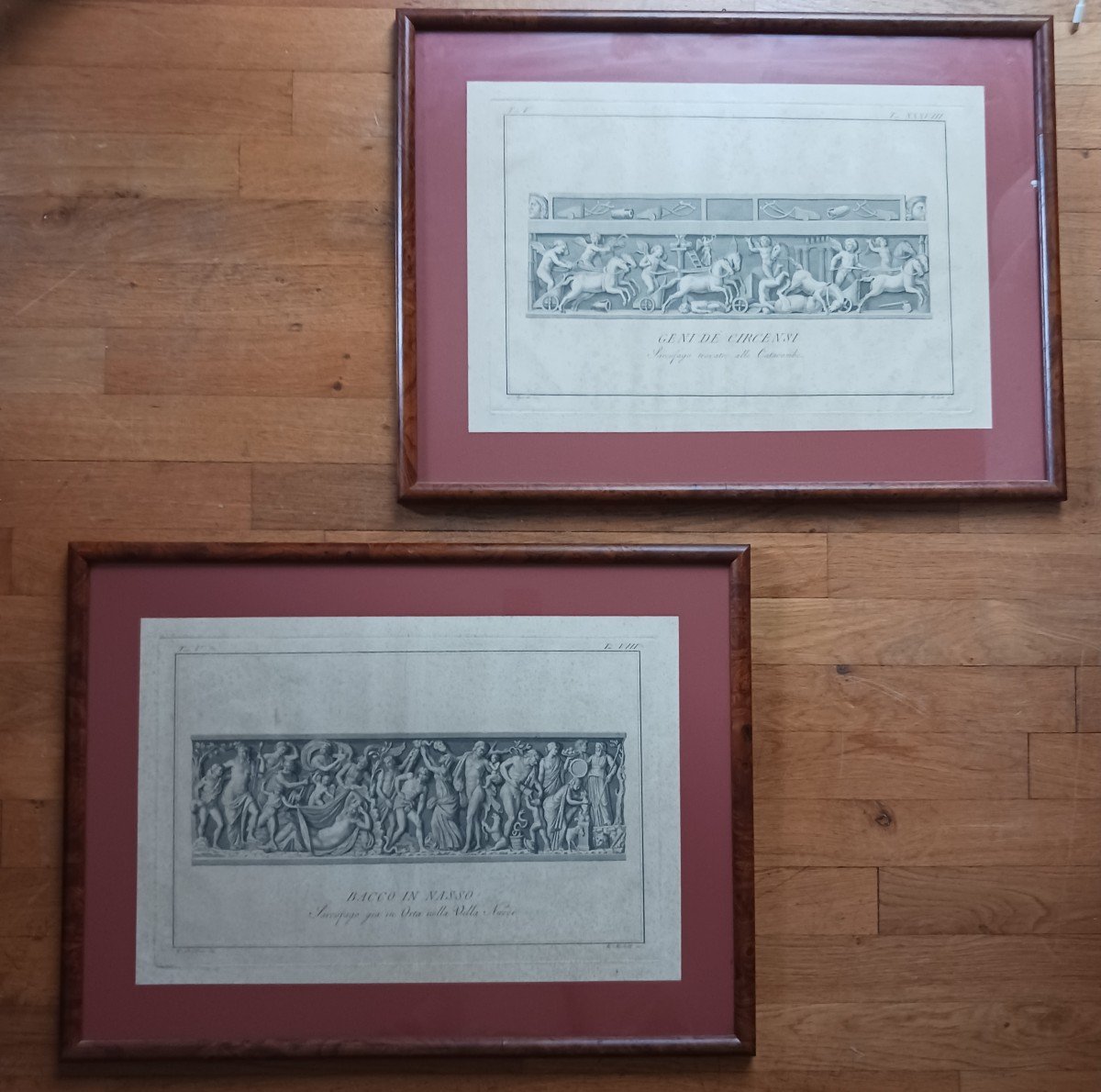 Alessandro Mochetti - Pair Of Large Engravings Of Ancient Sarcophagi - Framed