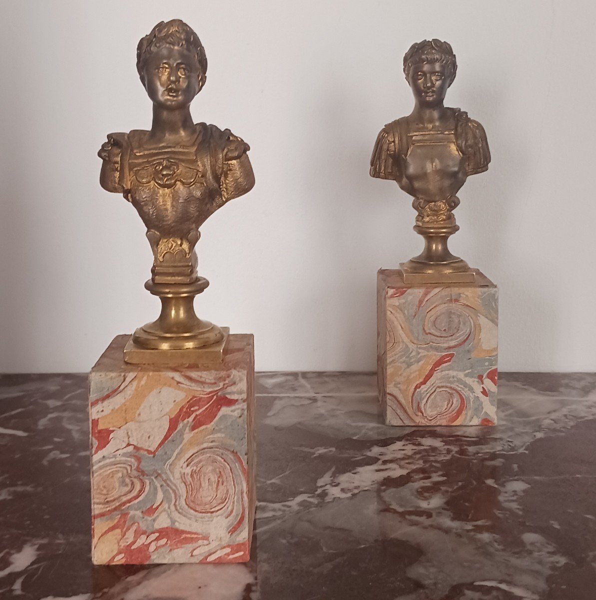 Souvenir du Grand Tour - paire de bustes d'Empereur - bronze doré - provenance princière-photo-2