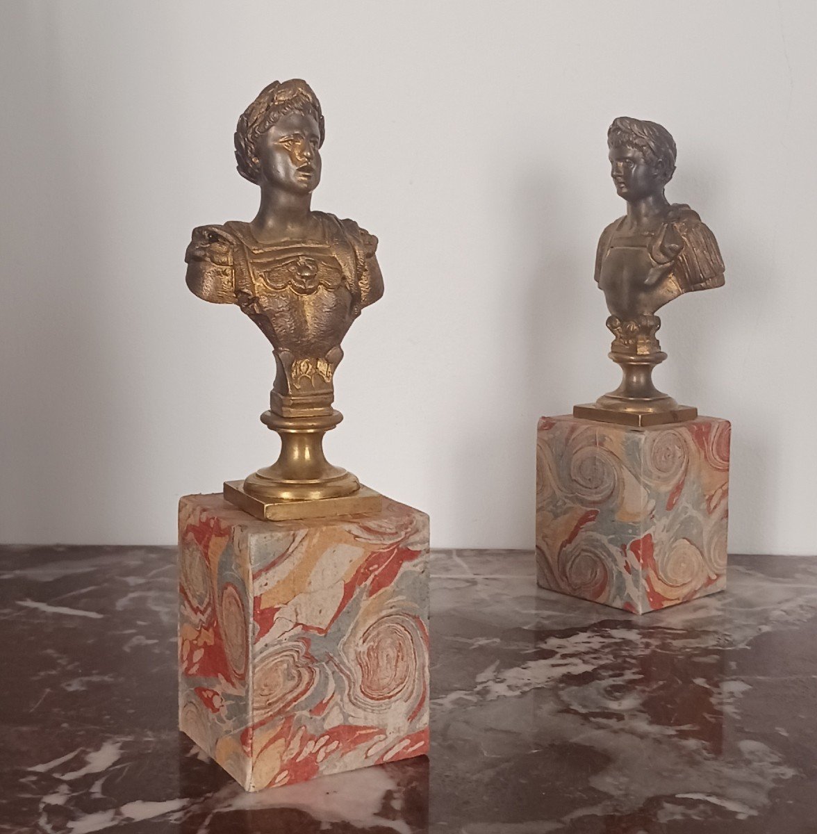 Souvenir du Grand Tour - paire de bustes d'Empereur - bronze doré - provenance princière-photo-1