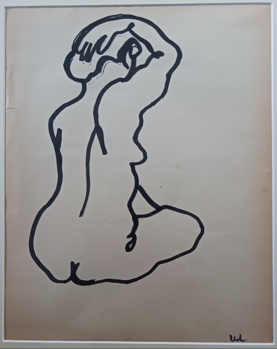 Lam Dong, Ecole De Paris - Nude Of A Seated Woman - Ink On Paper-photo-2