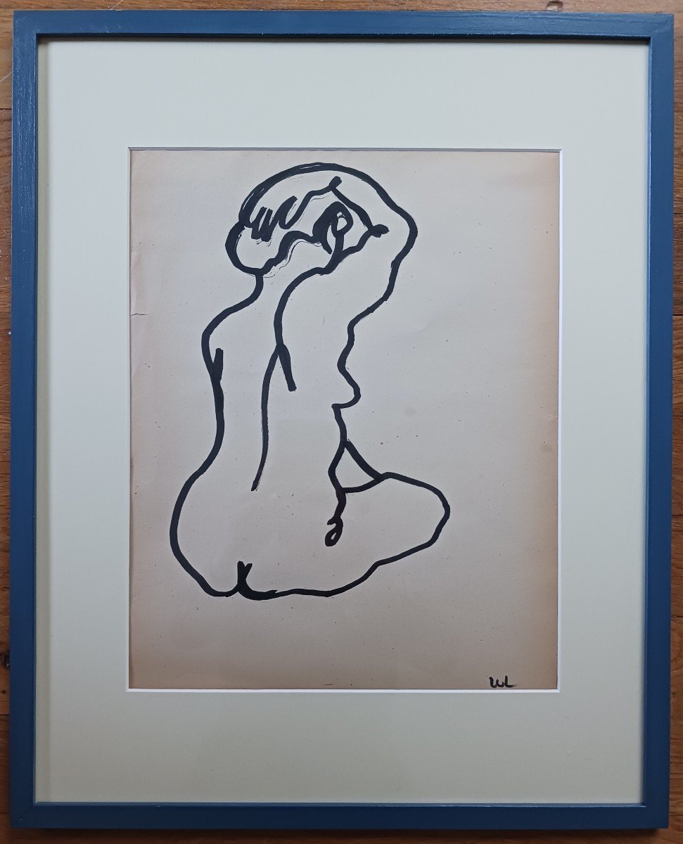 Lam Dong, Ecole De Paris - Nude Of A Seated Woman - Ink On Paper