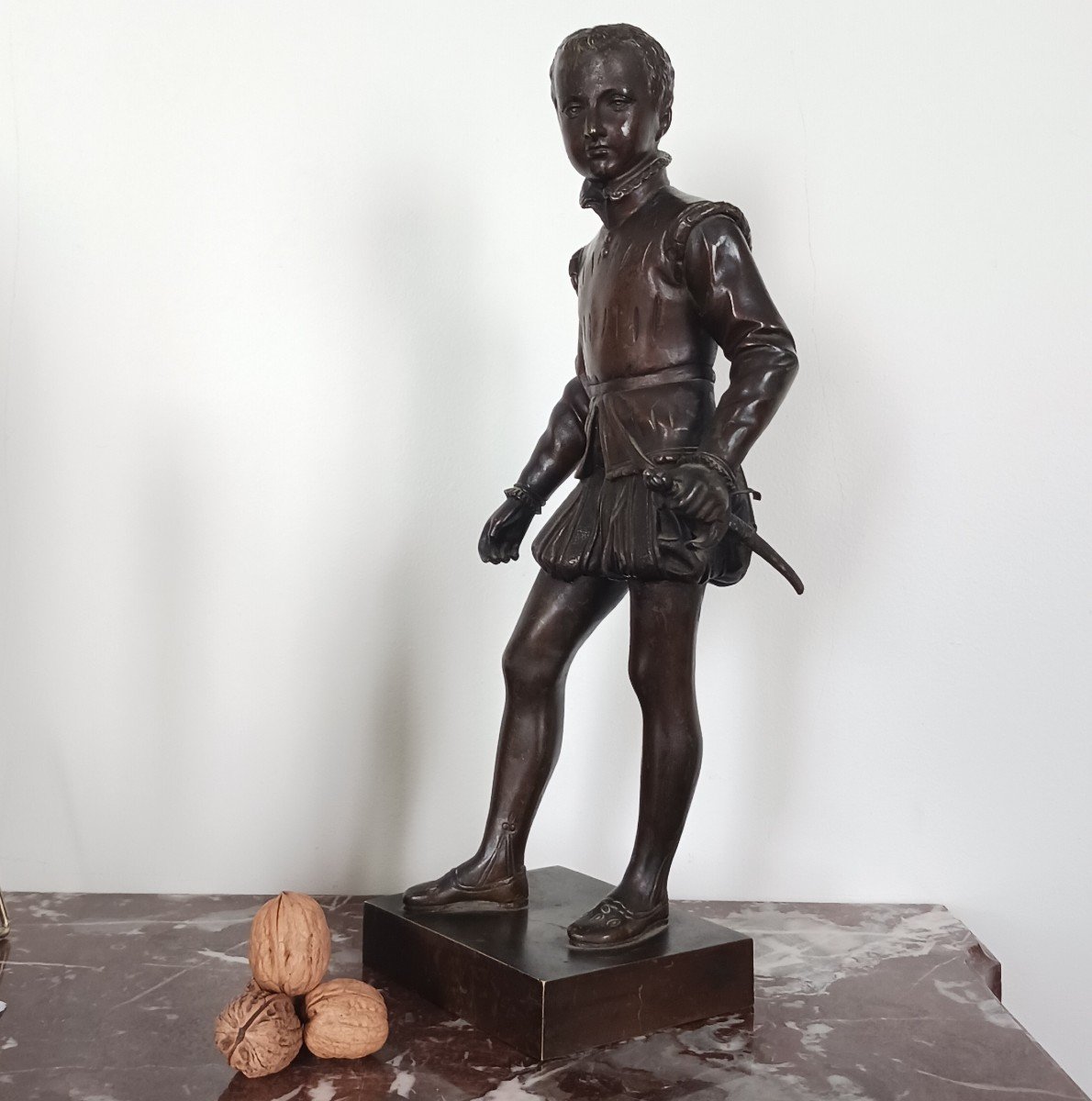 Baron Bosio, After - Bronze Figure Of Henri IV As A Child - Medal Patina-photo-1