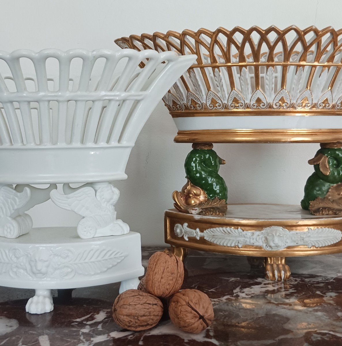Darte Frères - Large Porcelain Navette Or Basket Bowl - Empire Period, Restauratio-photo-1