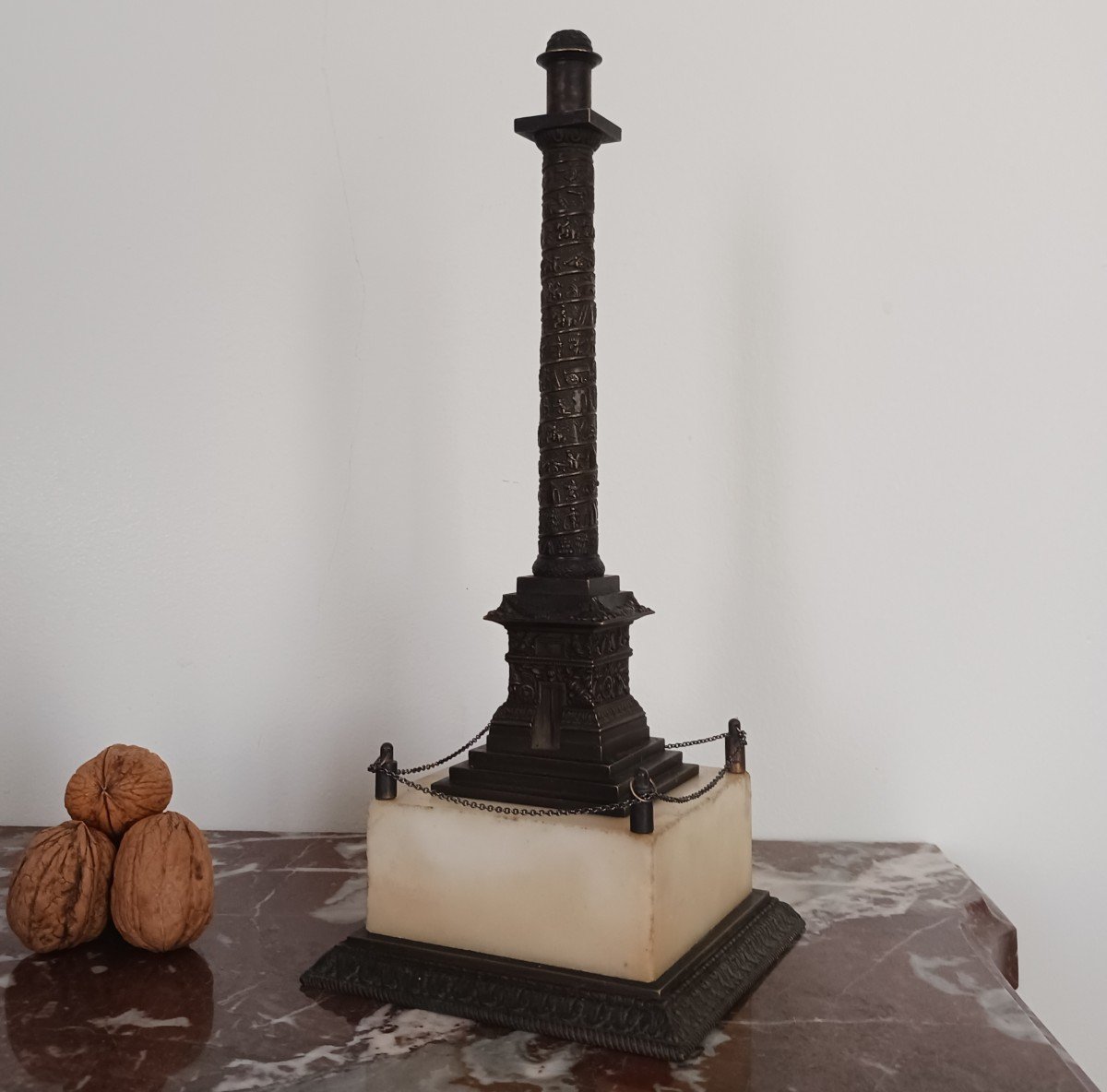 19th Century French Work - Vendôme Column In Patinated Bronze And Marble-photo-4