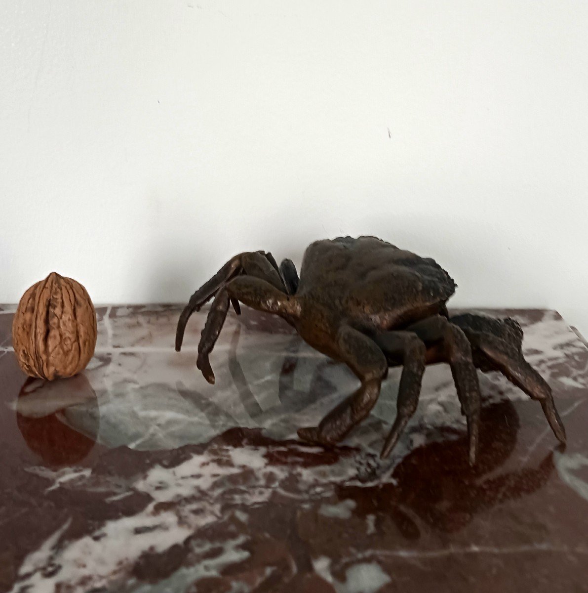 Kunstkammer - crabe en bronze patiné - genre de Padoue à la Renaissance-photo-2