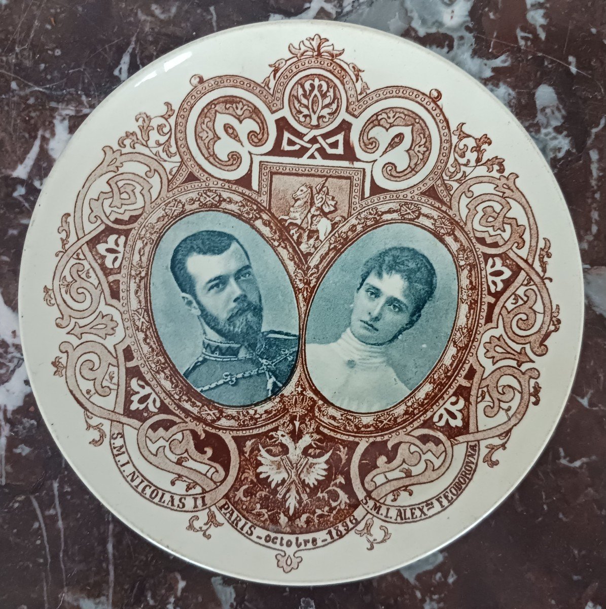 Sarreguemines - assiette en faïence - souvenir de visite du couple impérial russe-photo-3