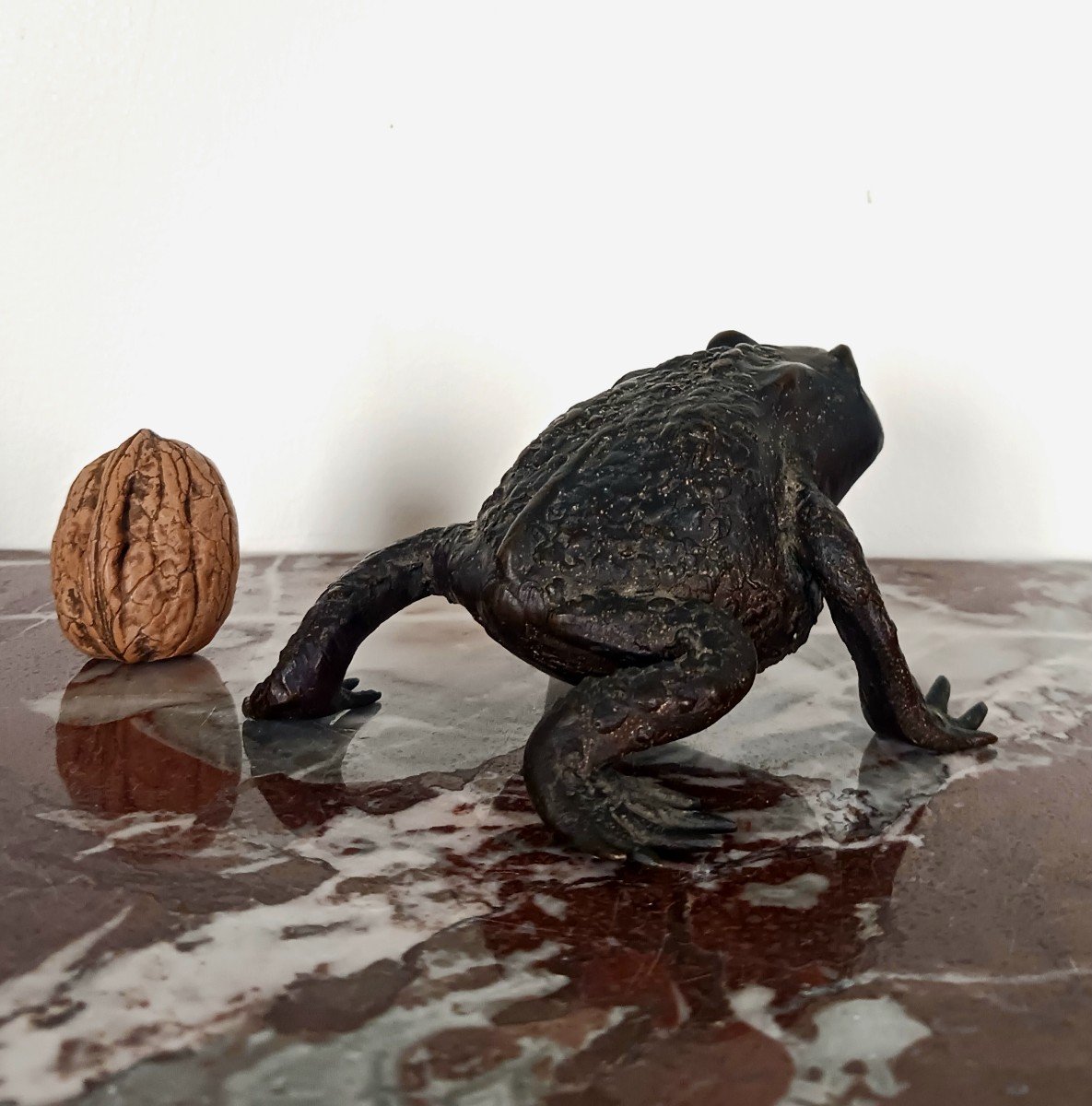 Kunstkammer - crapaud en bronze patiné - genre de Padoue à la Renaissance-photo-3