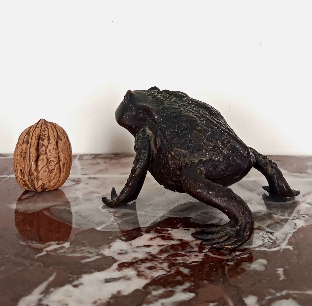 Kunstkammer - crapaud en bronze patiné - genre de Padoue à la Renaissance-photo-4