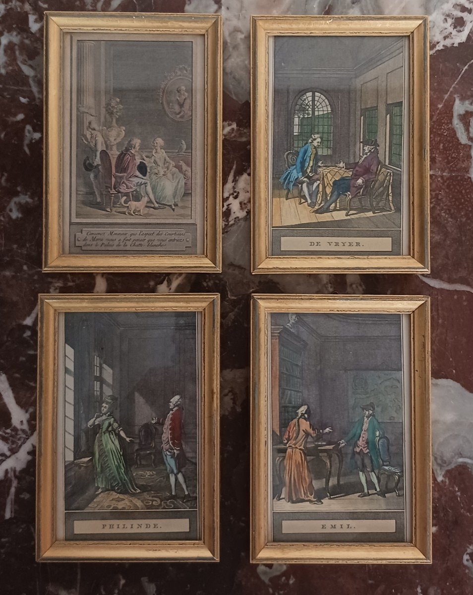 France, Late 18th Century - Suite Of 4 Framed Coloured Engravings - Louis XVI-photo-3