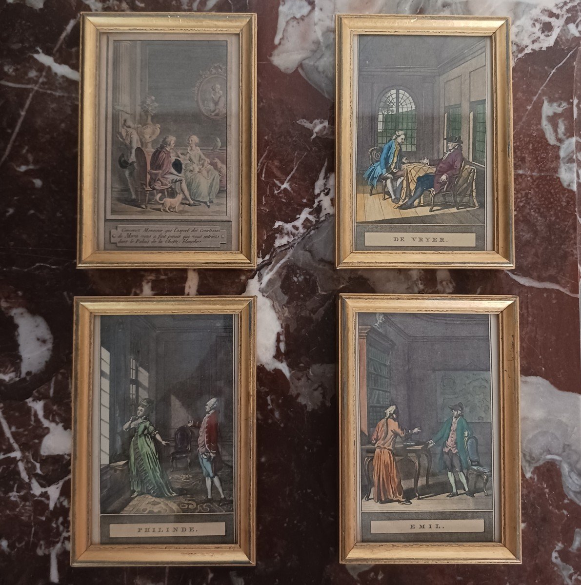 France, Late 18th Century - Suite Of 4 Framed Coloured Engravings - Louis XVI