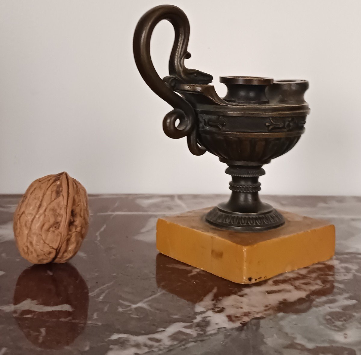 Souvenir Of The Grand Tour, Early 19th Century - Oil Lamp, Antique Inkwell - Sienna Marble-photo-2