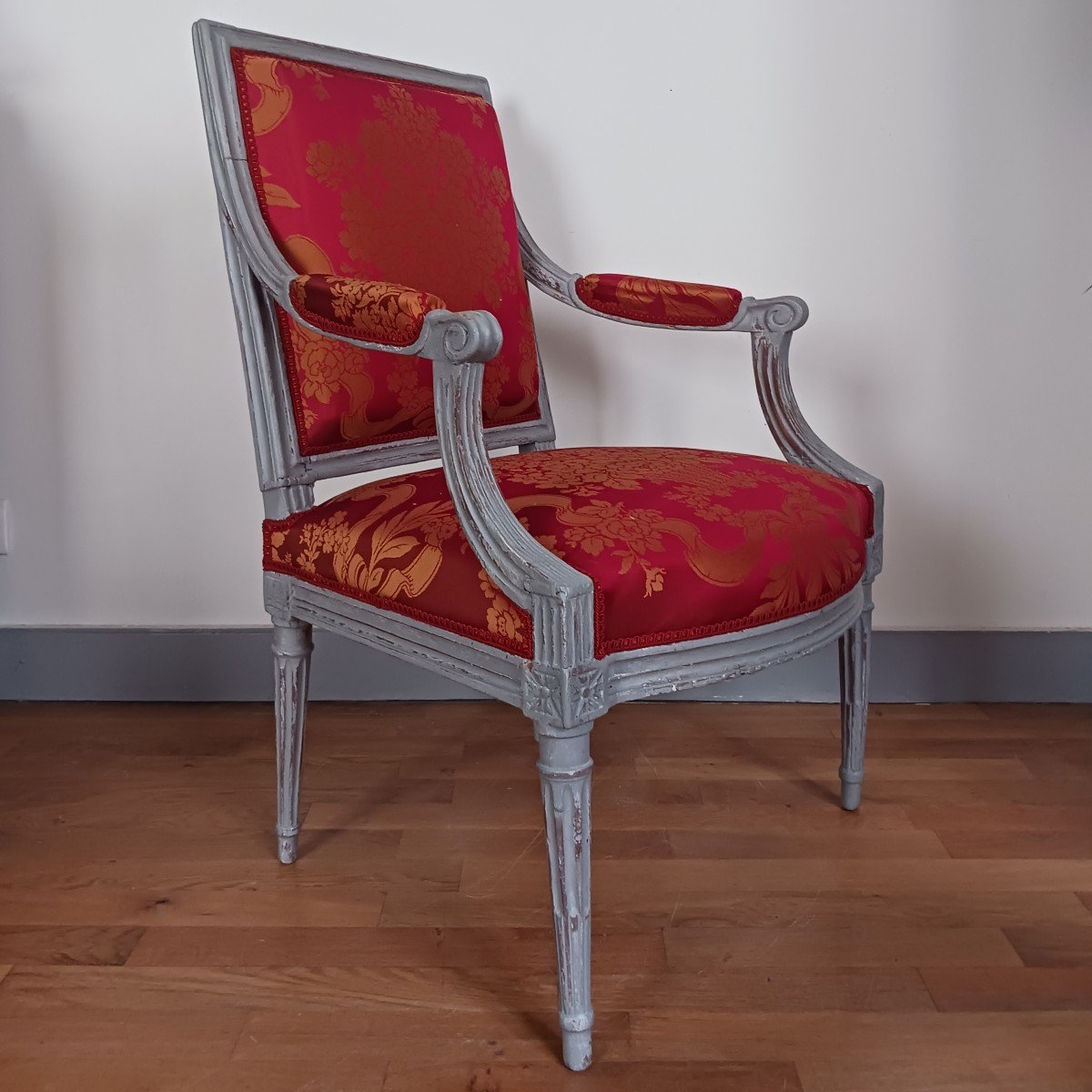 Paris, Louis XVI Period - Queen's Armchair - Lacquered Wood, Lelièvre Silk-photo-7