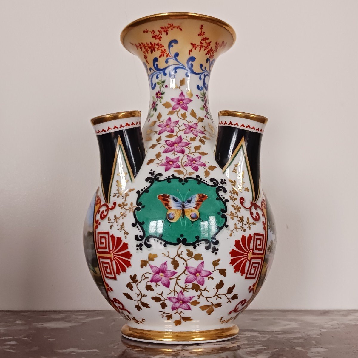 Denuelle à Paris - Very Rare Tulipwood Vase Or Flower Spike - Eclectic Porcelain - Circa 1830-photo-2