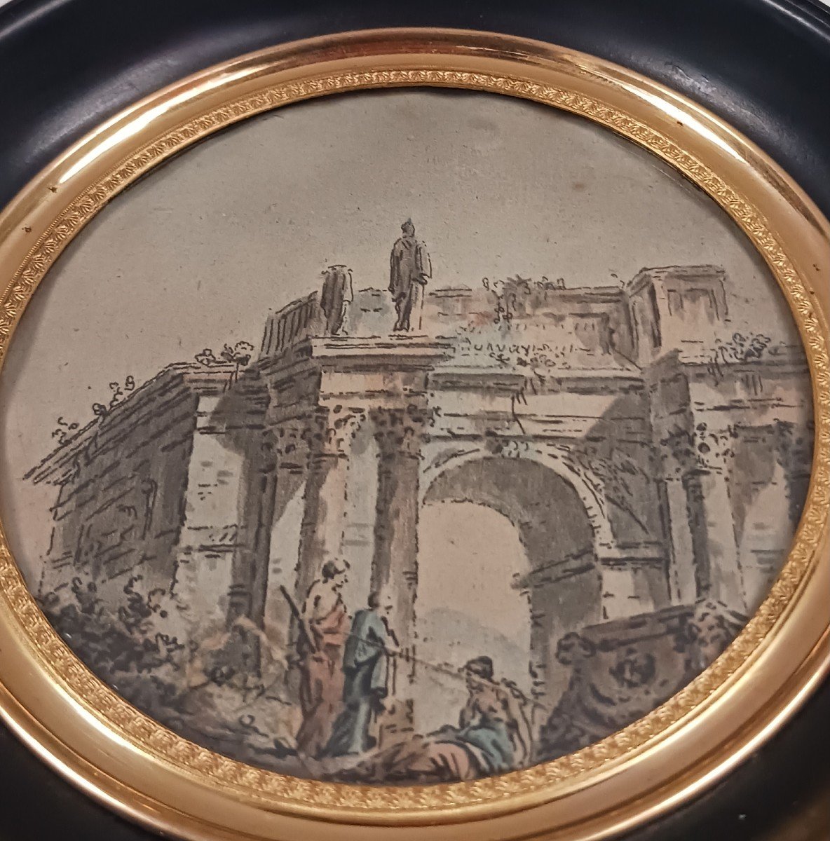 Souvenir Du Grand Tour - Enhanced Medallion, Framed - Animated Ruins Of The Arc De Triomphe-photo-3