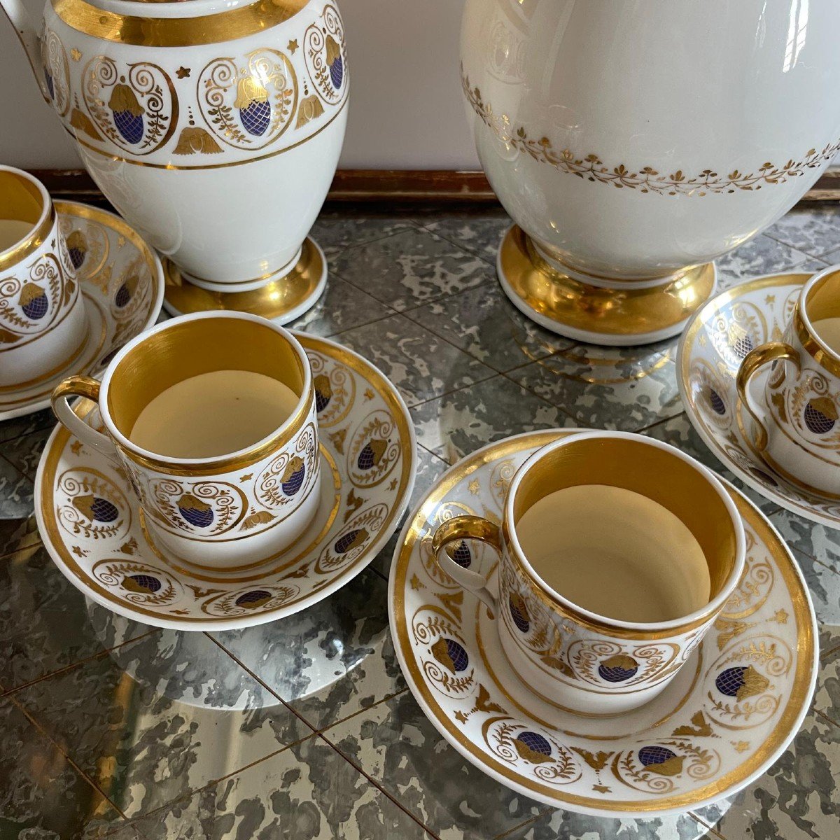 Paris, Empire Period, Restoration - Porcelain Tea And Coffee Set - 6 Pieces-photo-2