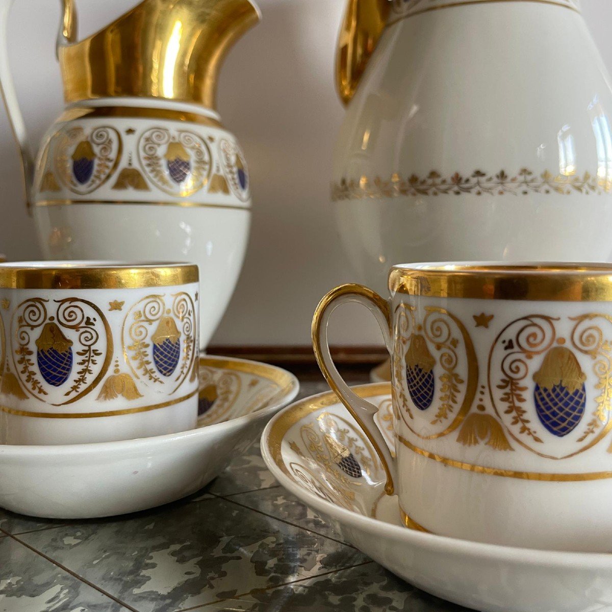 Paris, Empire Period, Restoration - Porcelain Tea And Coffee Set - 6 Pieces-photo-3