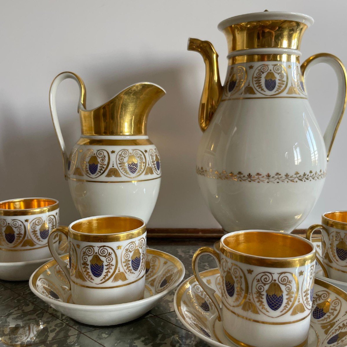 Paris, Empire Period, Restoration - Porcelain Tea And Coffee Set - 6 Pieces-photo-4