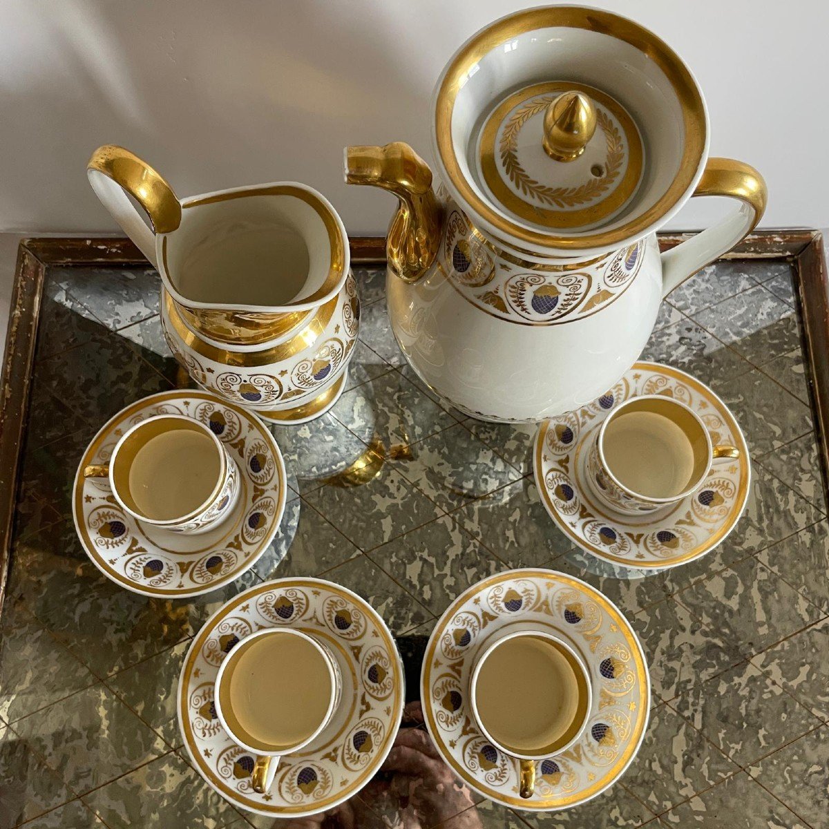 Paris, Empire Period, Restoration - Porcelain Tea And Coffee Set - 6 Pieces-photo-2