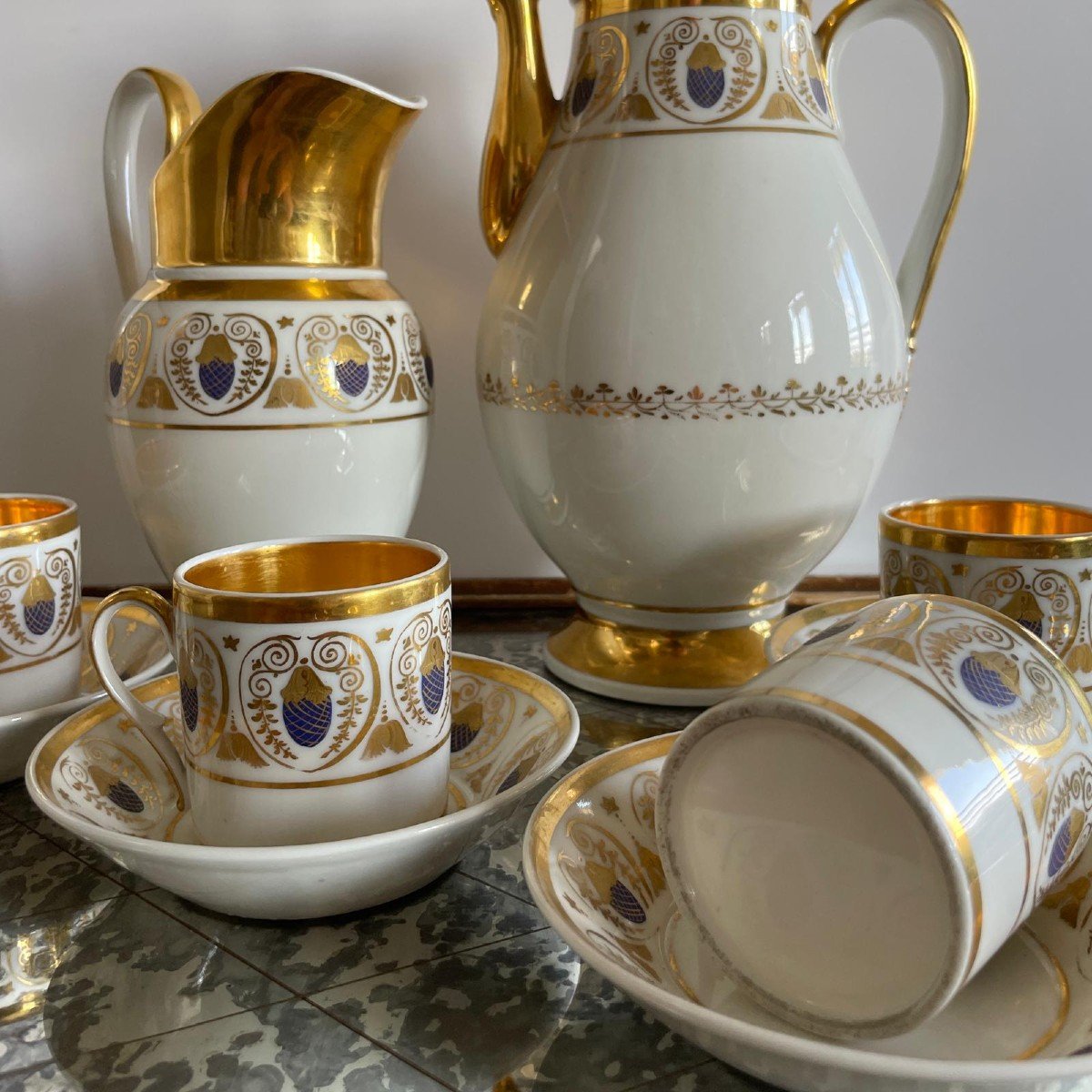 Paris, Empire Period, Restoration - Porcelain Tea And Coffee Set - 6 Pieces-photo-4