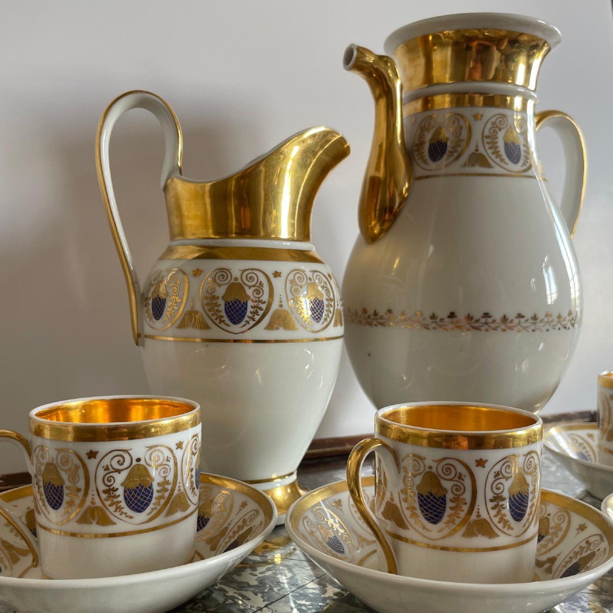 Paris, Empire Period, Restoration - Porcelain Tea And Coffee Set - 6 Pieces-photo-7