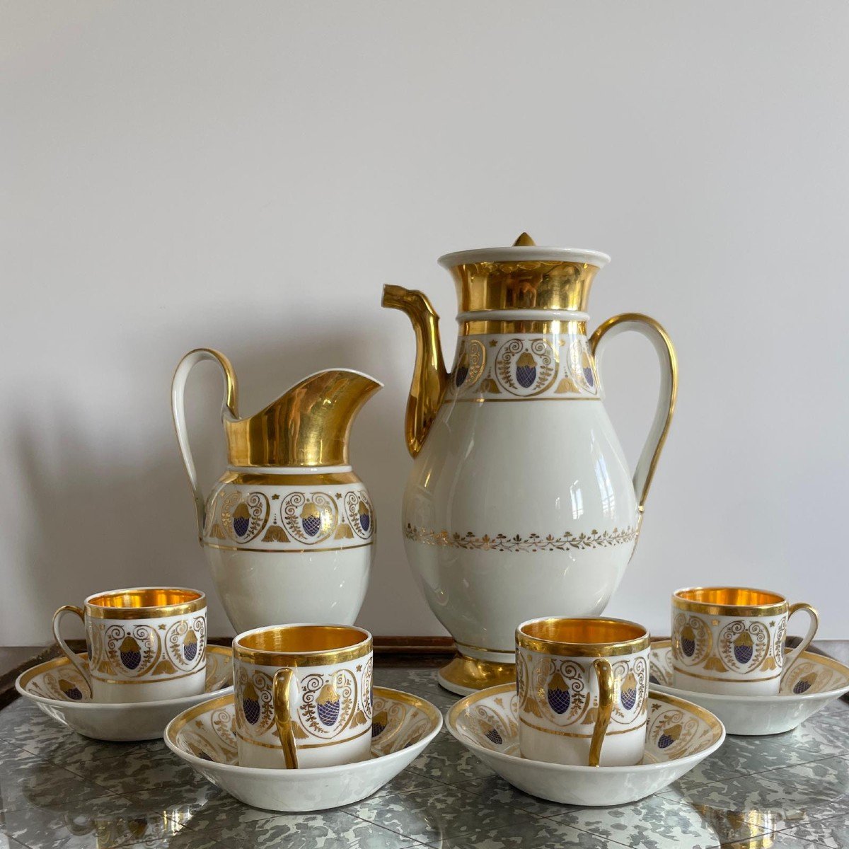 Paris, Empire Period, Restoration - Porcelain Tea And Coffee Set - 6 Pieces