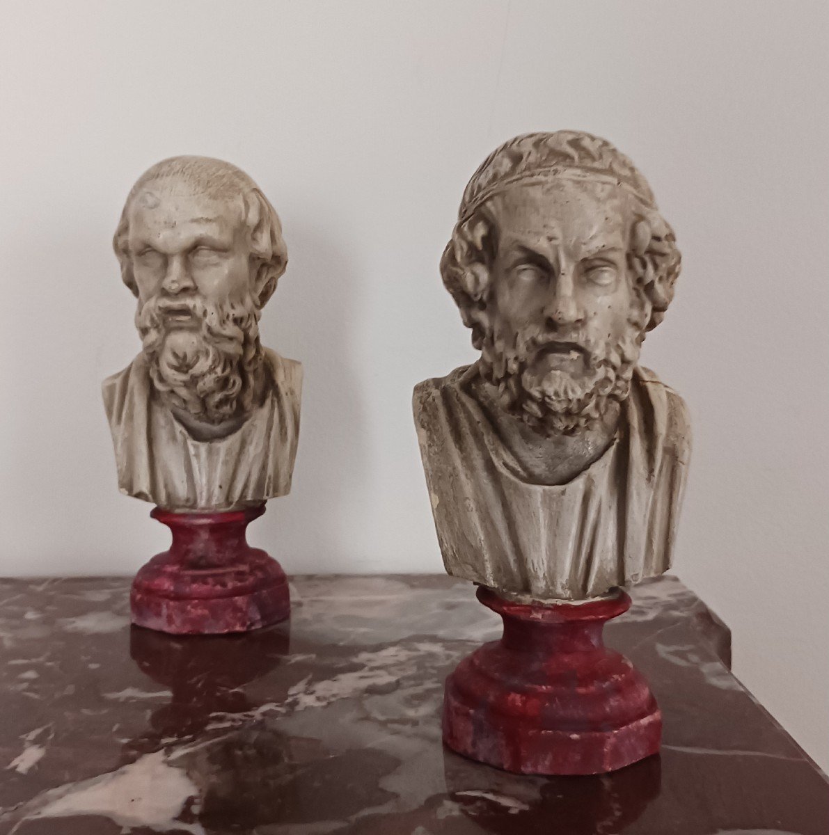 Souvenir Du Grand Tour - Pair Of Library Busts - Homer And Socrates-photo-3