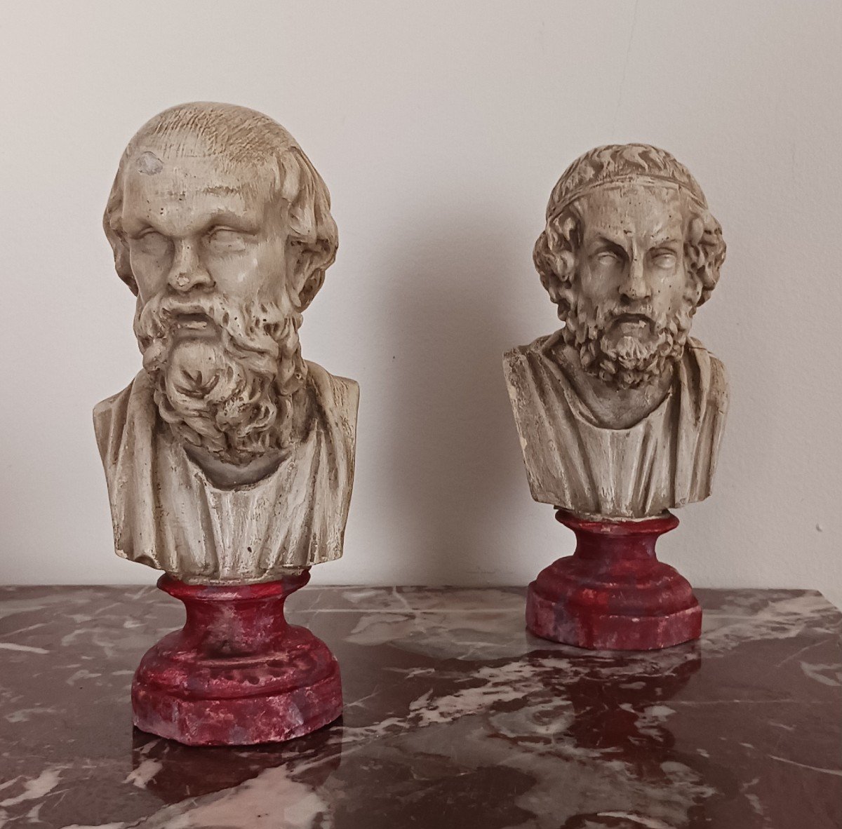 Souvenir Du Grand Tour - Pair Of Library Busts - Homer And Socrates