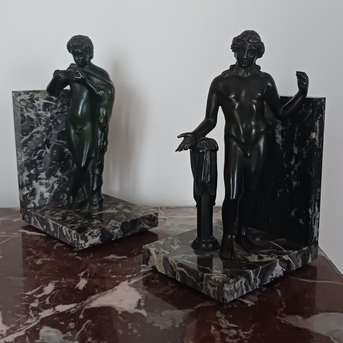 Souvenir Du Grand Tour - Pair Of Marble Bookends - Apollo And Satyre-photo-4