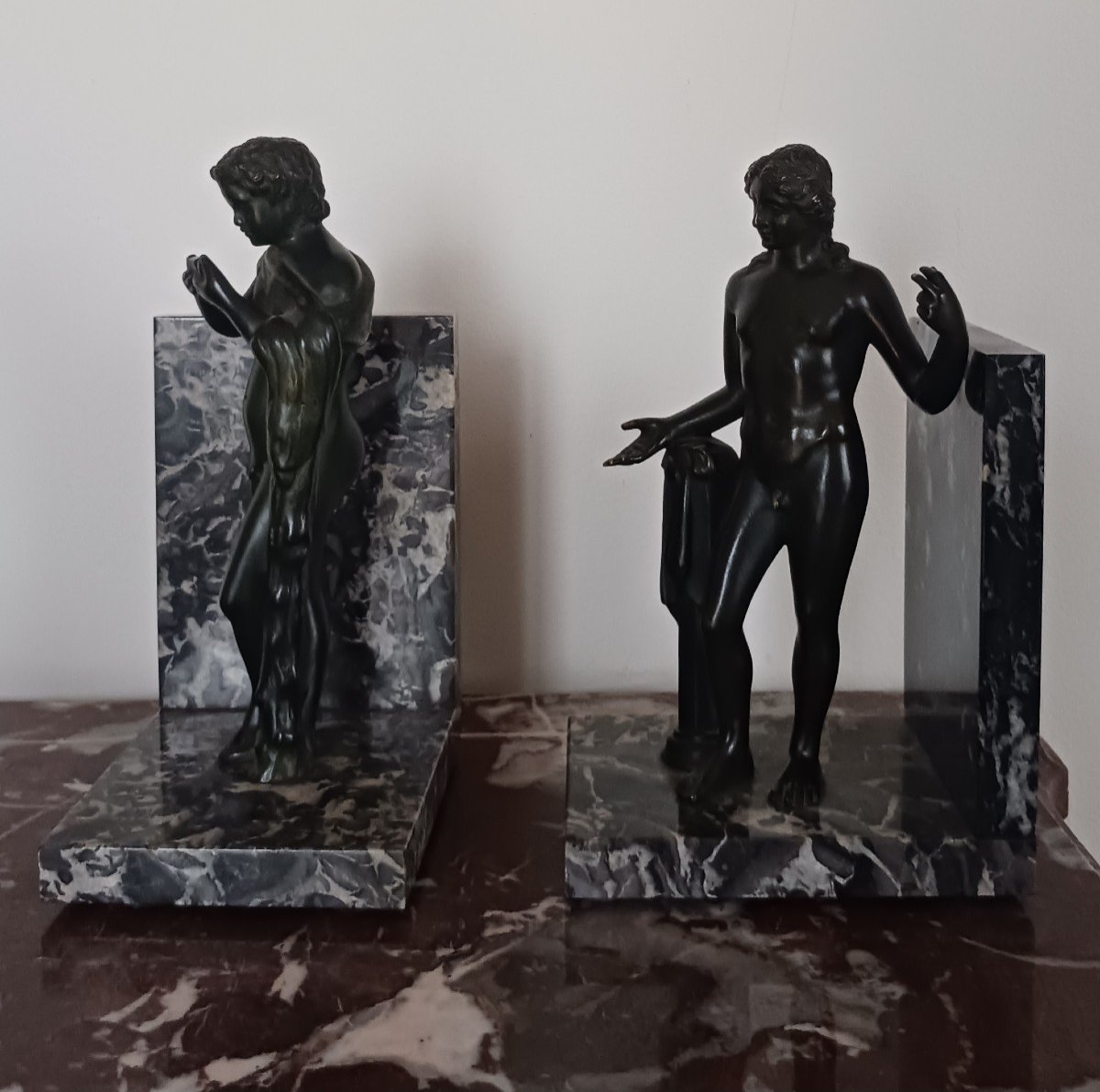 Souvenir Du Grand Tour - Pair Of Marble Bookends - Apollo And Satyre-photo-3