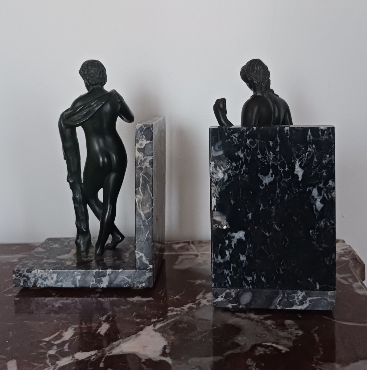 Souvenir Du Grand Tour - Pair Of Marble Bookends - Apollo And Satyre-photo-4