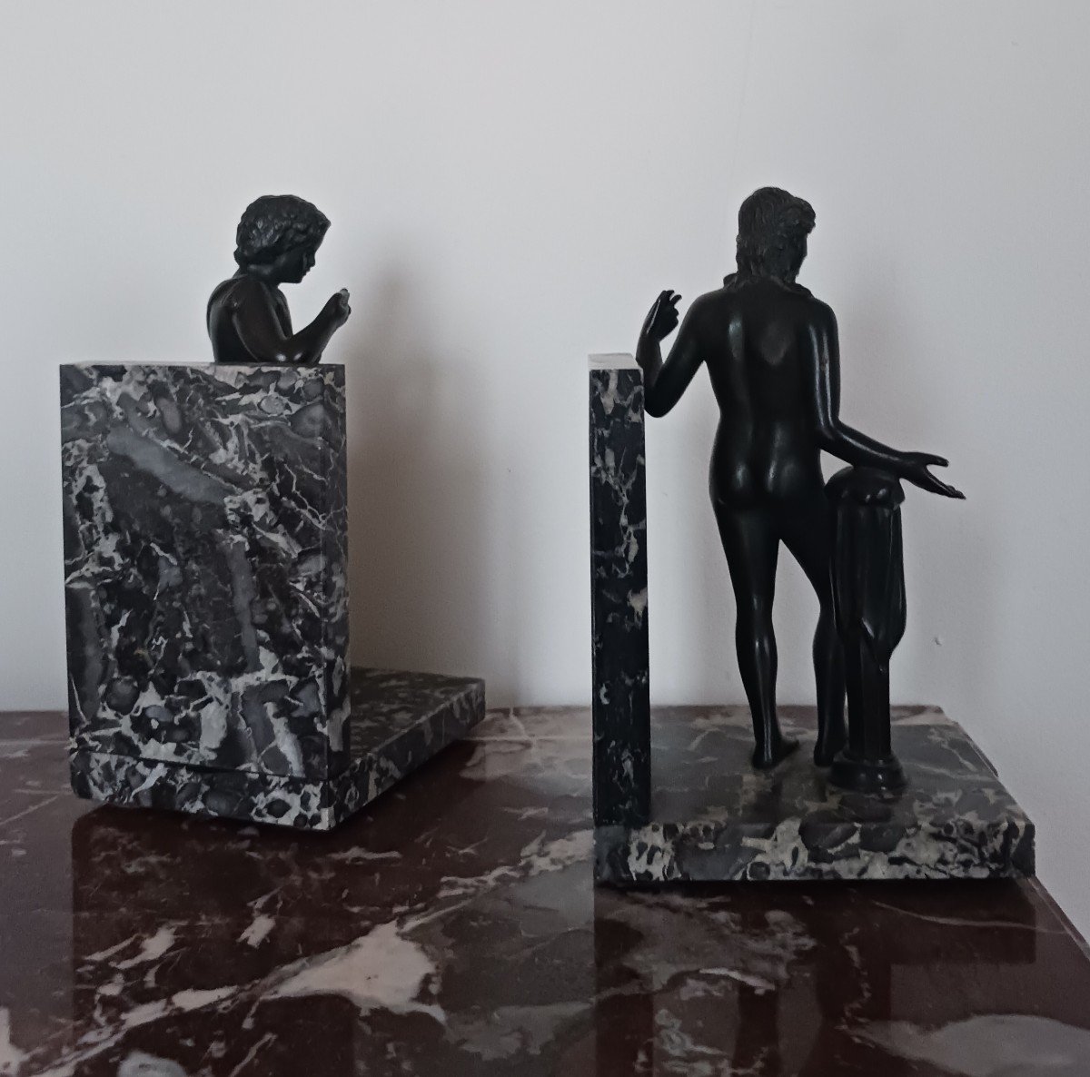 Souvenir Du Grand Tour - Pair Of Marble Bookends - Apollo And Satyre-photo-5