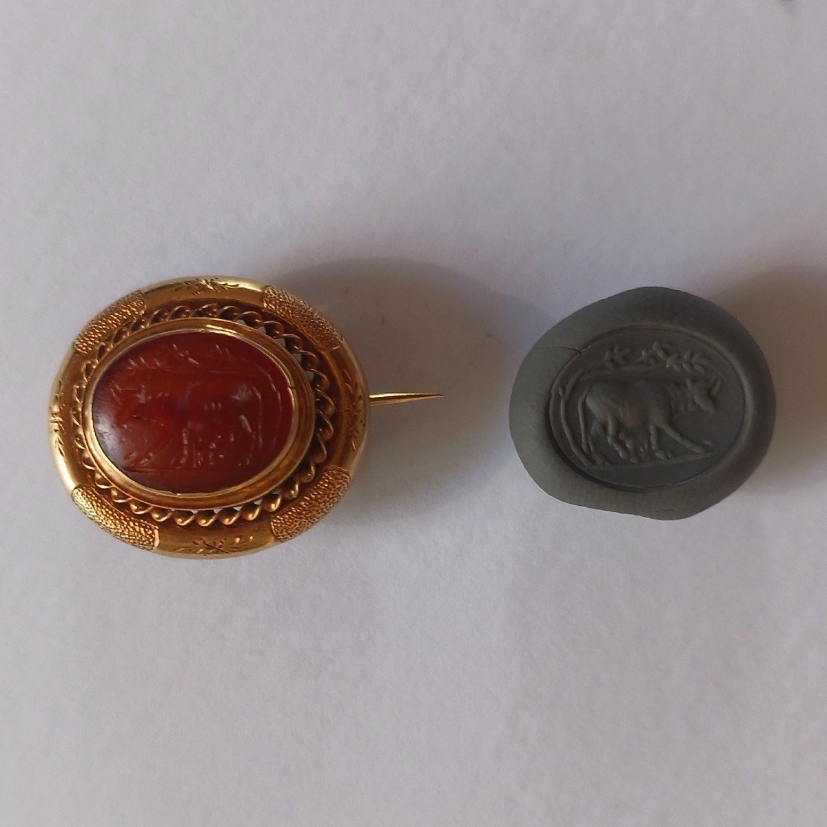 Ancient Rome, Circa 1st Century - Carnelian Intaglio - 19th Century Gold Brooch Setting-photo-2