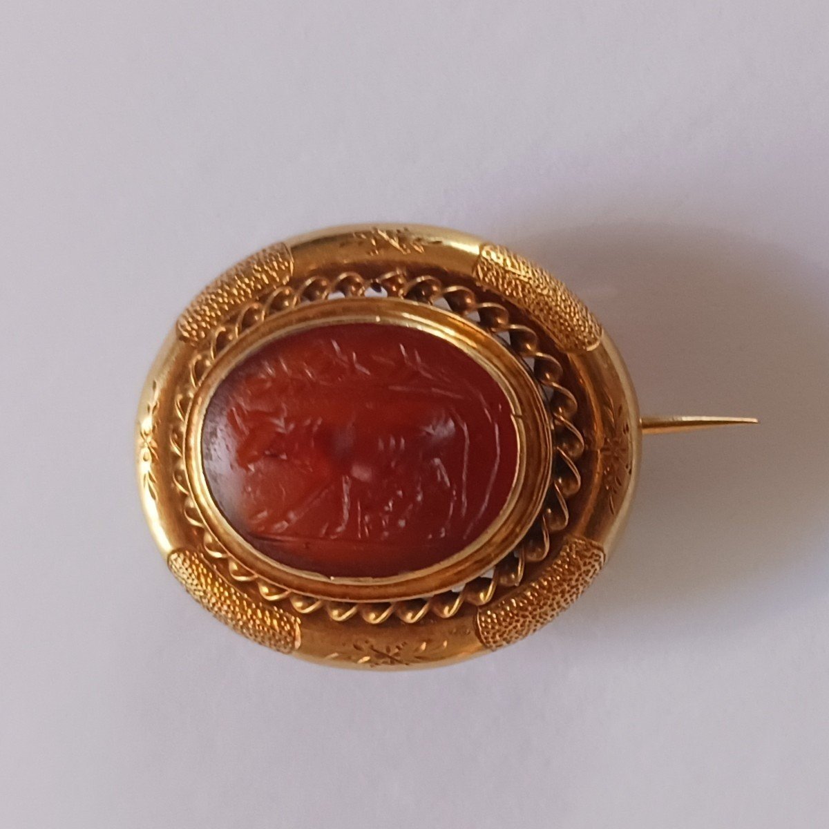 Ancient Rome, Circa 1st Century - Carnelian Intaglio - 19th Century Gold Brooch Setting-photo-4