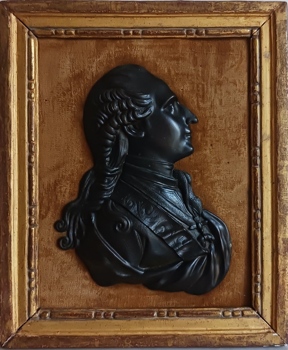 Duvivier, In The Style - Large Bronze Profile Of A Young Louis XVI - Gilded Wooden Frame-photo-3