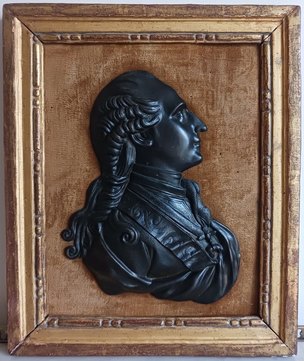 Duvivier, In The Style - Large Bronze Profile Of A Young Louis XVI - Gilded Wooden Frame-photo-4